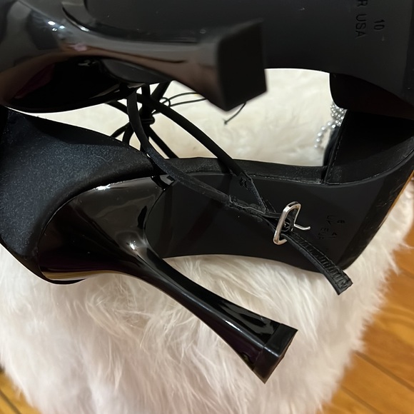 Size 10 BNWT DRESS BLACK BOWTIE RHINESTONE PEARL HEELS - Picture 6 of 11